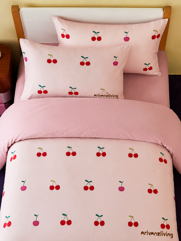 Cream Cherry Cotton Girls Bedding Set