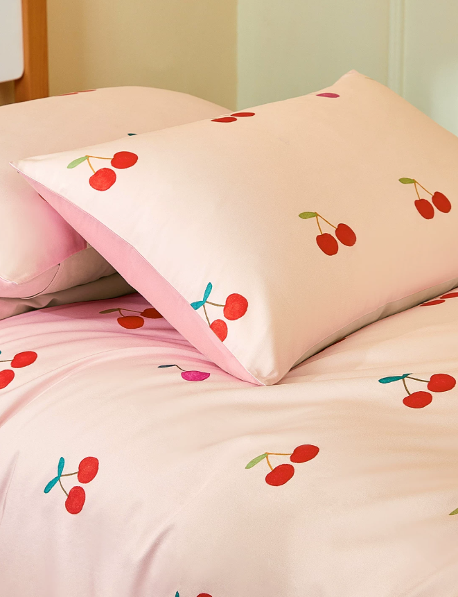 Cream Cherry Cotton Girls Bedding Set