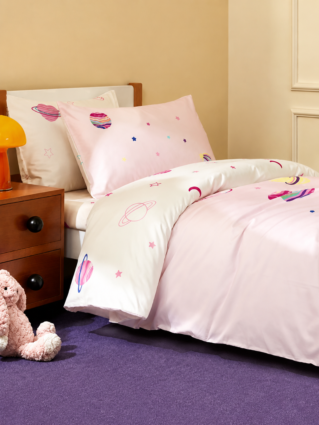 Pink Planet Cotton Girls Bedding Set
