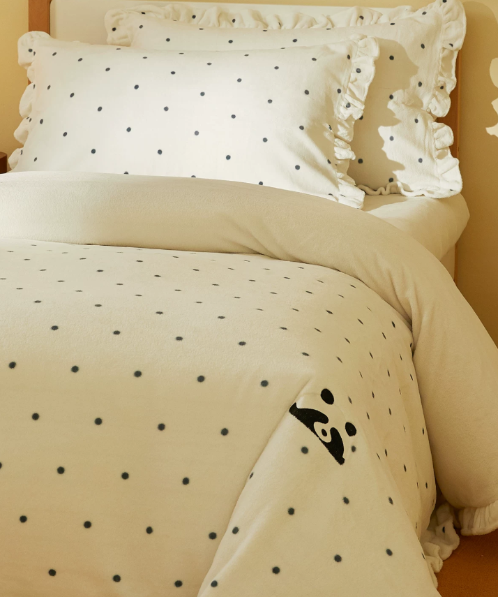 Polka Dot Fleece Ruffle Kids Bedding Set